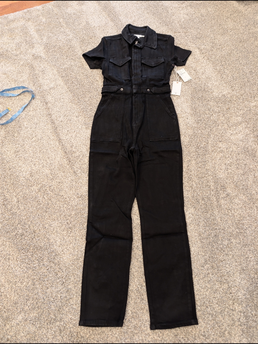 Good American Black Short-Sleeve Utility Jumpsuit